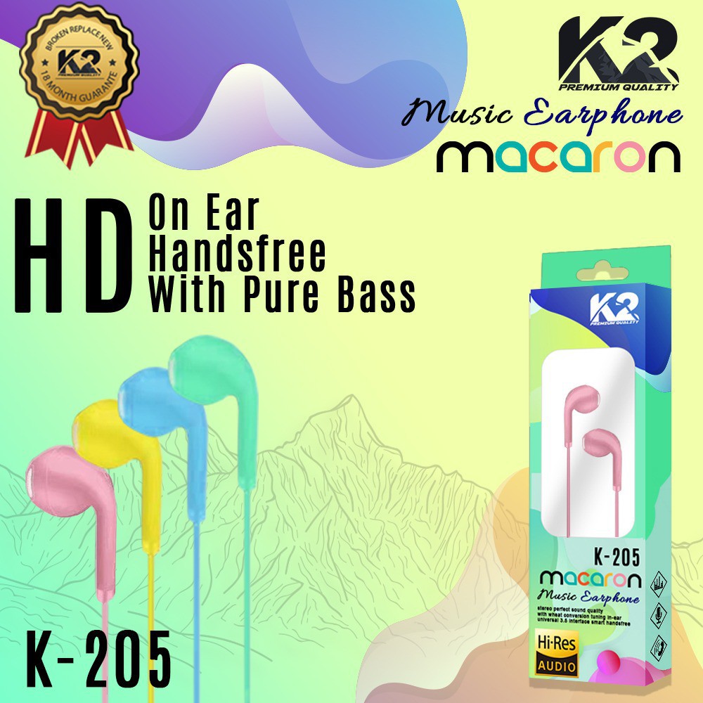 Headset / Handsfree K-205 MACARON K2 Premium Quality Super Bass Stereo high quality