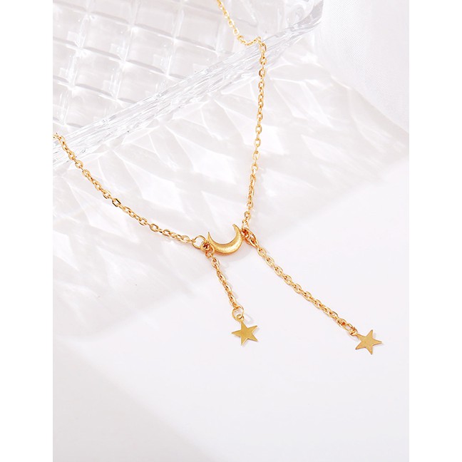 LRC Kalung Fashion Gold Coloren Moon And Five-pointed Star Pendant P25097