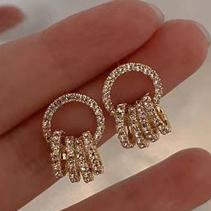 Anting stud Bahan Silver Gold plated S925 Hias Batu Zirkon