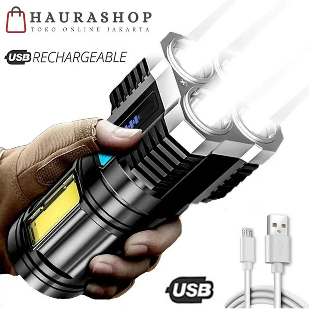 Senter LED Cas Jarak Jauh Super Terang Anti Air Waterproof Free USB