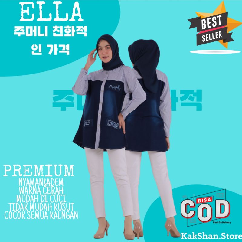 BAJU|Ella Atasan Wanita Lengan Panjang Dewasa Tunik Wanita Kekinian Tunik Terbaru Atasan Tunik Jeans