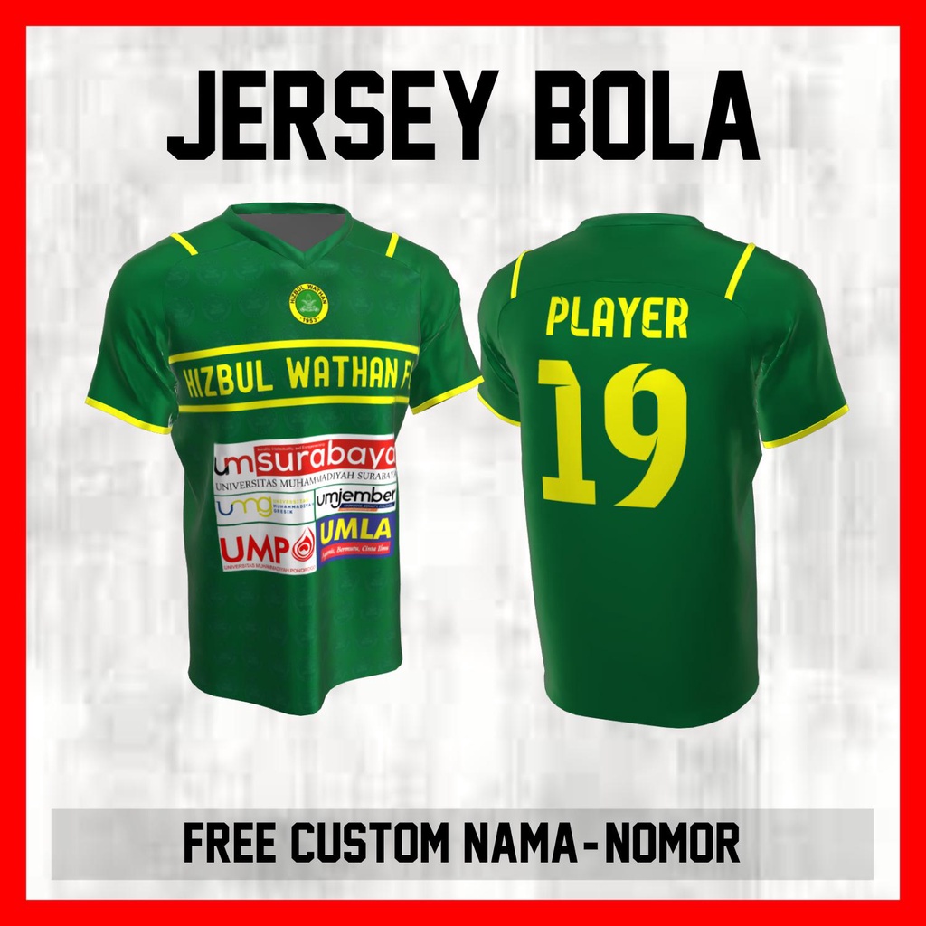 Kaos Bola Jersey Hizbul Wathan FC Klub Garis Bahu Baju Custom Nama dan Nomor Punggung - 82