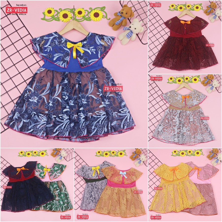 Dress Diana uk 1-4 Tahun / Dres Cape Anak Perempuan Brukat Kensi Baju Gaun Pesta Cewe Import Quality