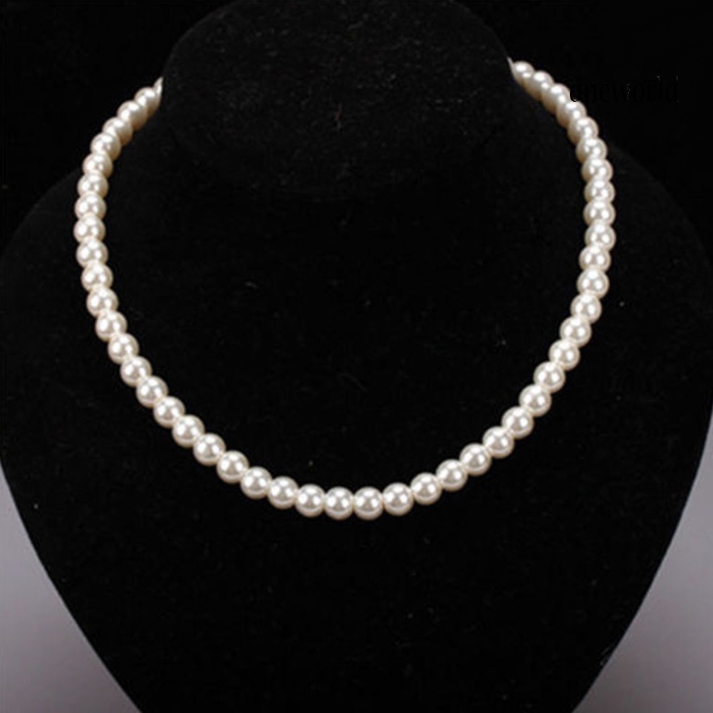 OW@ Elegant Women Faux Pearl Beads Necklace Bracelet Hook Earrings Party Jewelry Set