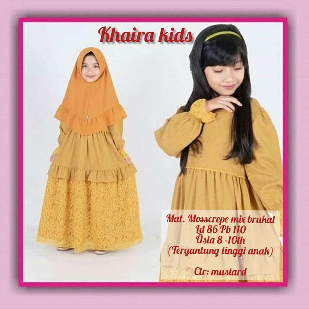 KHAIRA SYARI KIDS BO MOSSCRAPE  8-10 Tahun Gamis Syari Set Hijab Anak Perempuan Gamis Anak Murah