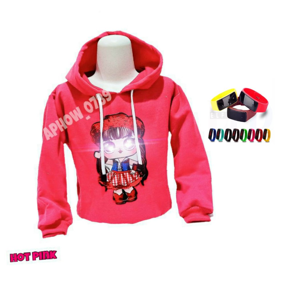 Jaket hoodie sweater anak perempuan LOL free jam tangan