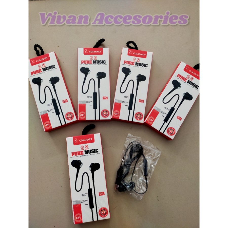 Headset Earphone  handsfree Comfort GF1 Suara Bass Mantap