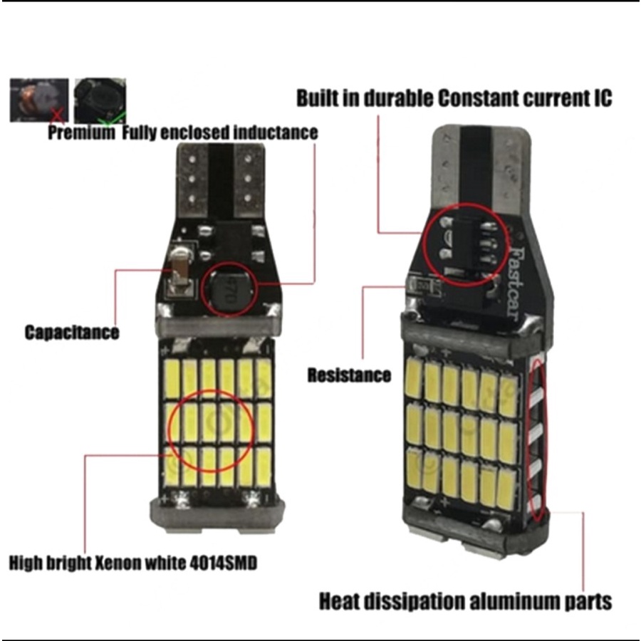 Lampu LED T15 mundur / Senja 4014 45 titik mata Canbus T10 W16W LED SUPER TERANG LED T15 Senja Sein Mundur 45 Titik Mata Lampu Mundur Senja Sein Mobil Motor