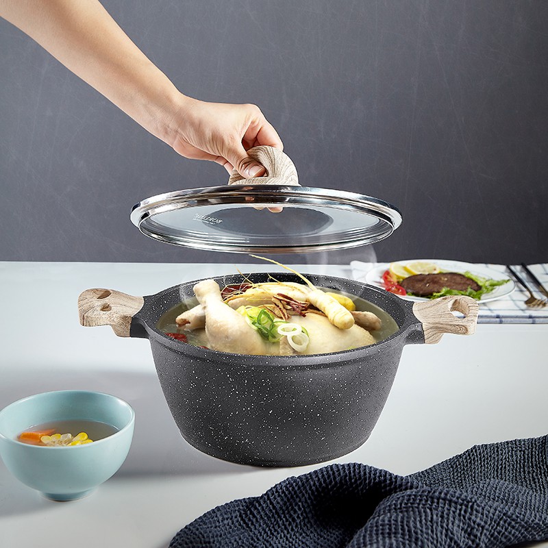 Micoe Panci Masak Penggorengan Panci Dapur Batu Maifan Panci Anti lengket Sup Untuk Mie 24CM