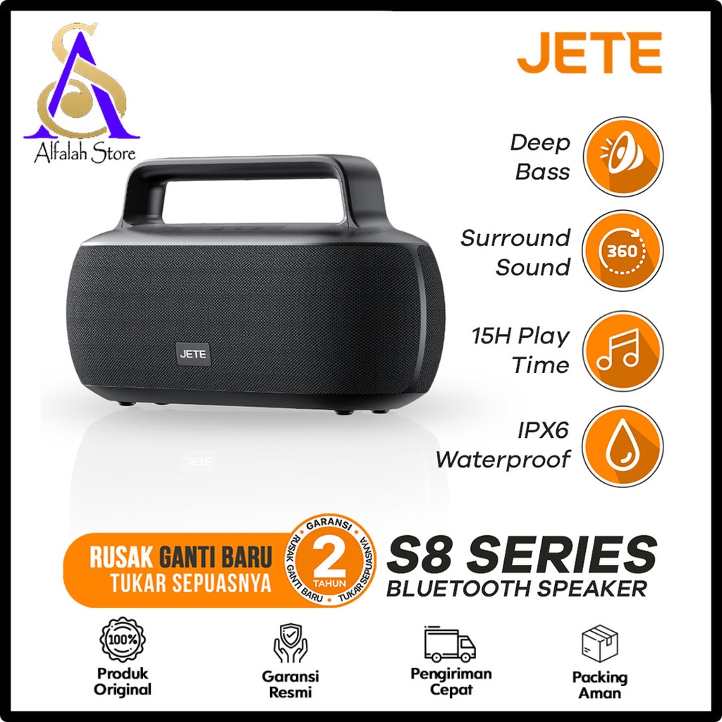 Speaker Bluetooth Portable JETE S8 IPX6 Surround Sound - Garansi 2 Tahun Rusak Tukar Baru