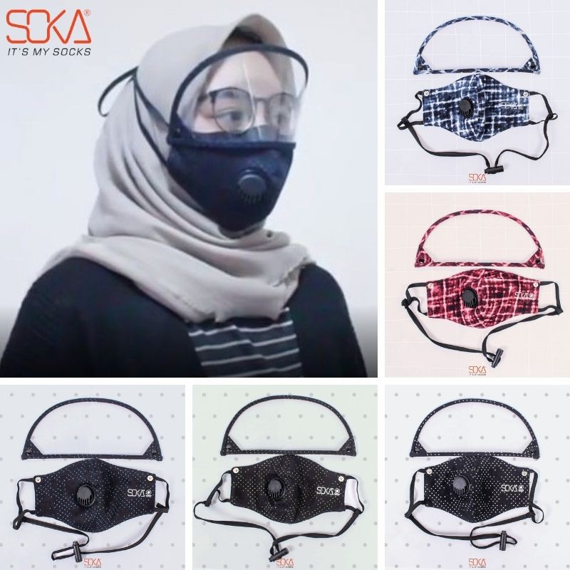 SOKA - Masker Airflow Faceshield Anti Bakteri - Masker Kain Eyeshield Motif