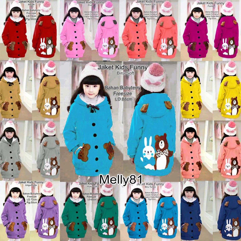 Melly81 COD Jaket Anak Cewek FUNNY Bear 5-7thn panda funy beruang couple ibu anak kid cewek kitty-2