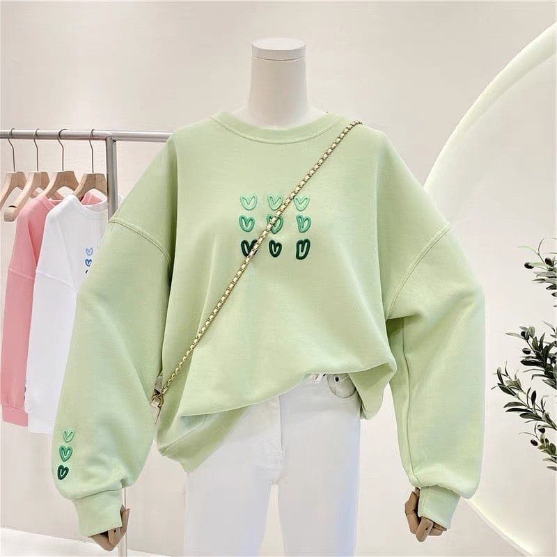 SWEATER WANITA NINE LITTLE LOVE BORDIR /// CREWNECK FLEECE TEBAL /// ATASAN WANITA ALA KOREA KEKINIAN TERBARU''