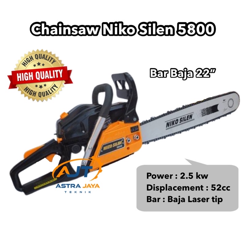Mesin Chainsaw Niko Silen 5800 22" Bar Baja Mesin Gergaji Potong Pohon Kayu