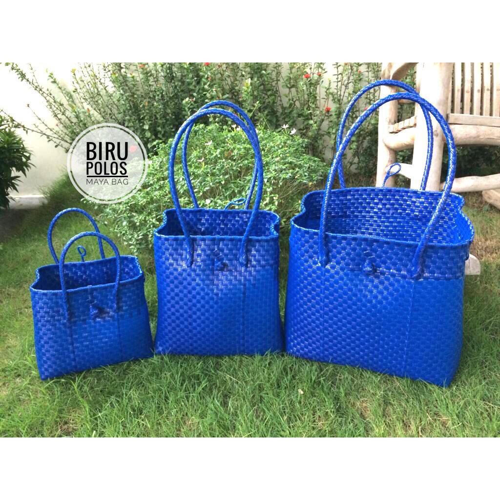 Tas Anyaman Plastik / Tas Pasar / Tas Jinjing Plastik Biru Polos