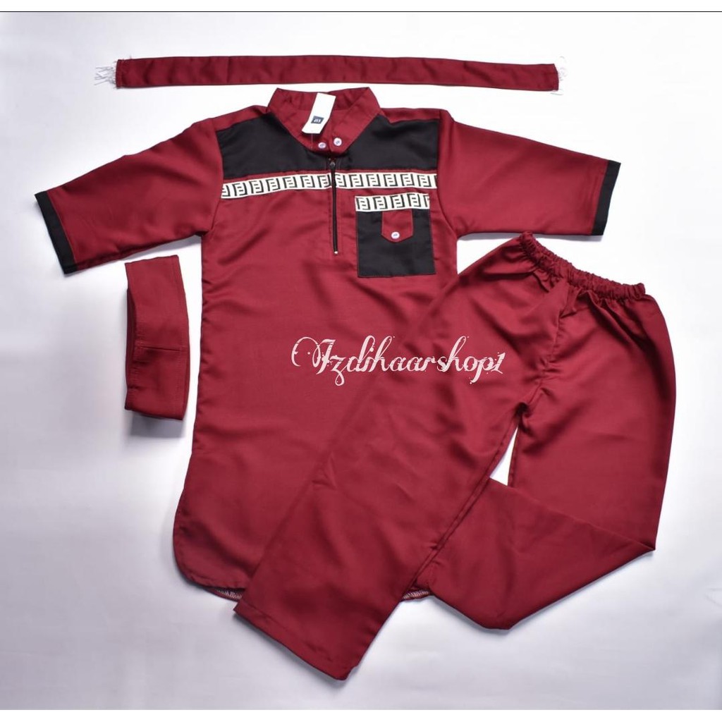 Baju koko anak anak usia 1-12 tahun Baju anak laki laki Perlengkapan muslim satu set koko plus syal