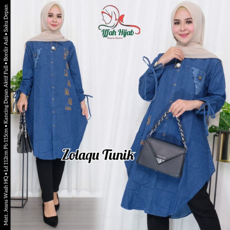 Zolaqu tunik | jeans wash HQ | ld 112 pj 115 bordir asli