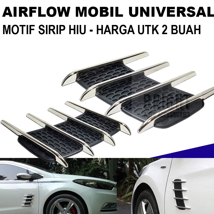 [X333] 2 Pcs Side Vent Air Flow Side Vent Stiker Sirip Body Samping Mobil Universal