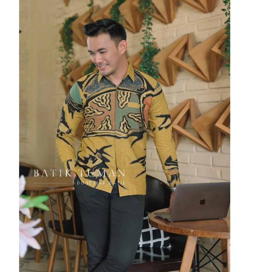 Harga TERMURAAH.. (SLIMFIT & REGULER) PONDRAKARNA Kemeja Batik Pria Warna Kuning Pastel Batik Mega M