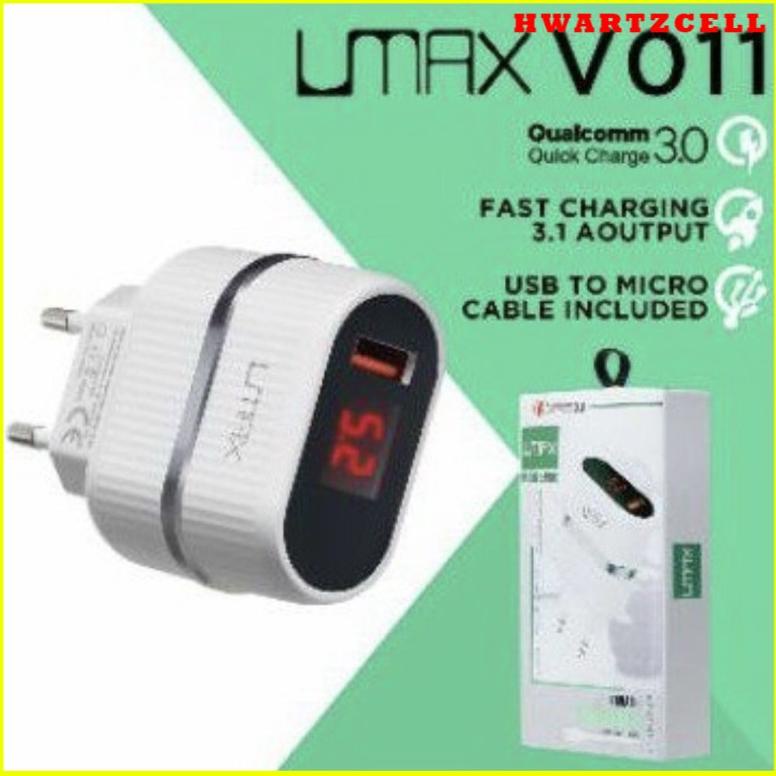 Tc Adaptor Charger Umax V011 Digital Led 3,1A 18Watt Qc3.0 Fast Charging Free Kabel