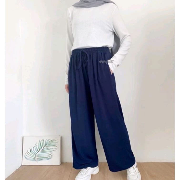 Celana Kulot Rayon Crincle Crinkle Airflow Panjang Wanita Premium Highwaist Loose Cullote Pants Homewear Jumbo Terbaru Kekinian-JAZZ CRINCLE NAVY