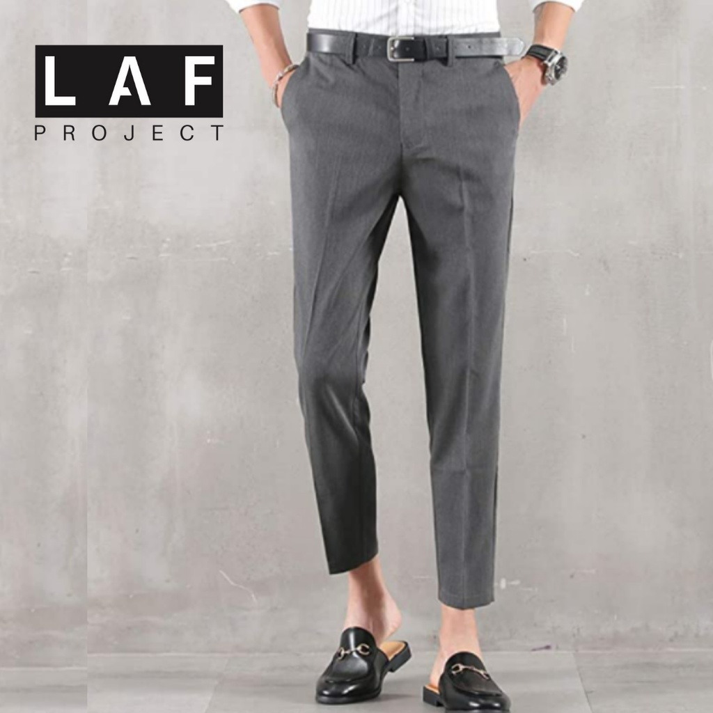 Ankle Pants Pria Slim Fit Celana Panjang Kantor Kerja Formal Abu LAF Project