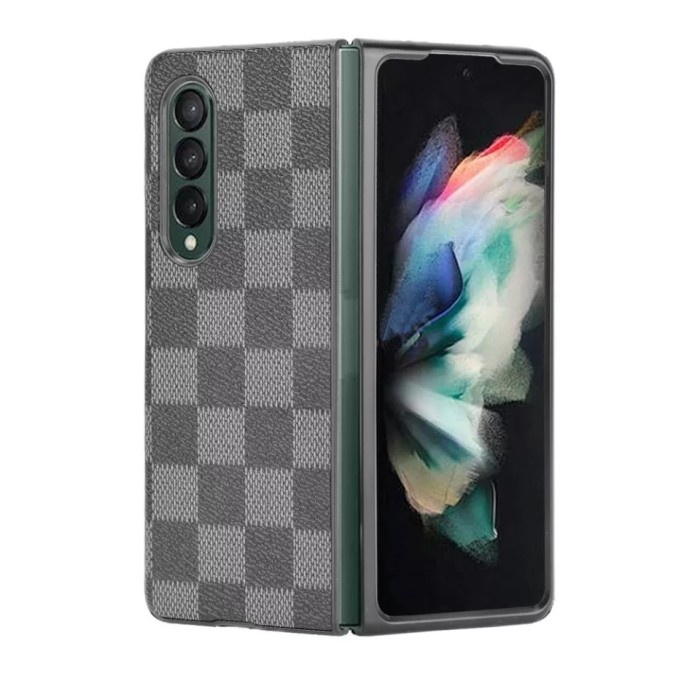 Original Case FNB Samsung Galaxy Z Fold 3 Fold3 Leather Grid Pattern Casing Premium Hp Ori