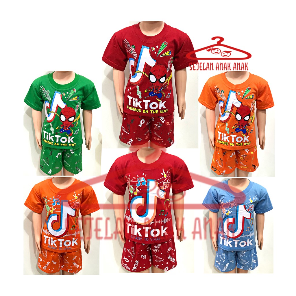 SETELAN ANAK MOTIF TIKTOK MURAH BAJU SETELAN ANAK LAKI LAKI LENGAN PENDEK