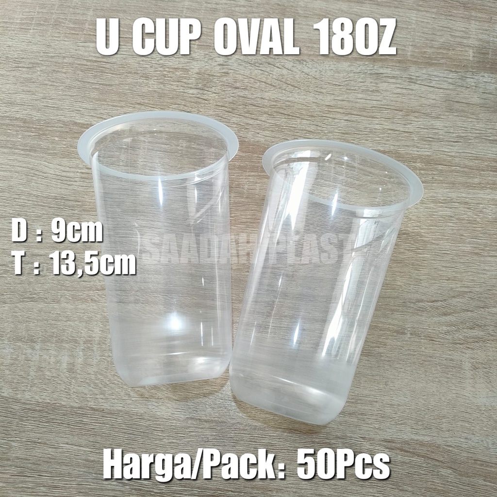 (ISI 50) Gelas Oval 18oz / U Cup Bahan PP Tebal