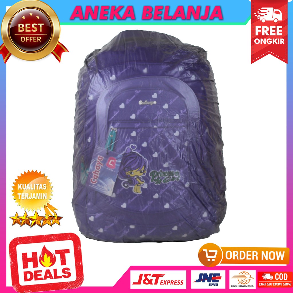 Tas Gendong Cahaya Princess Ungu Ransel Sekolah SD SMP Free Raincover Tas Sekolah Cewek Berkualitas