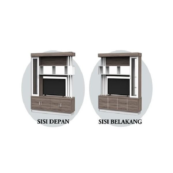 NEO - LEMARI TV PARTISI DINDING TOPPAN DEU 01-5827 PENYEKAT RUANGAN 2 SISI BOLAK BALIK DEPAN BELAKAN
