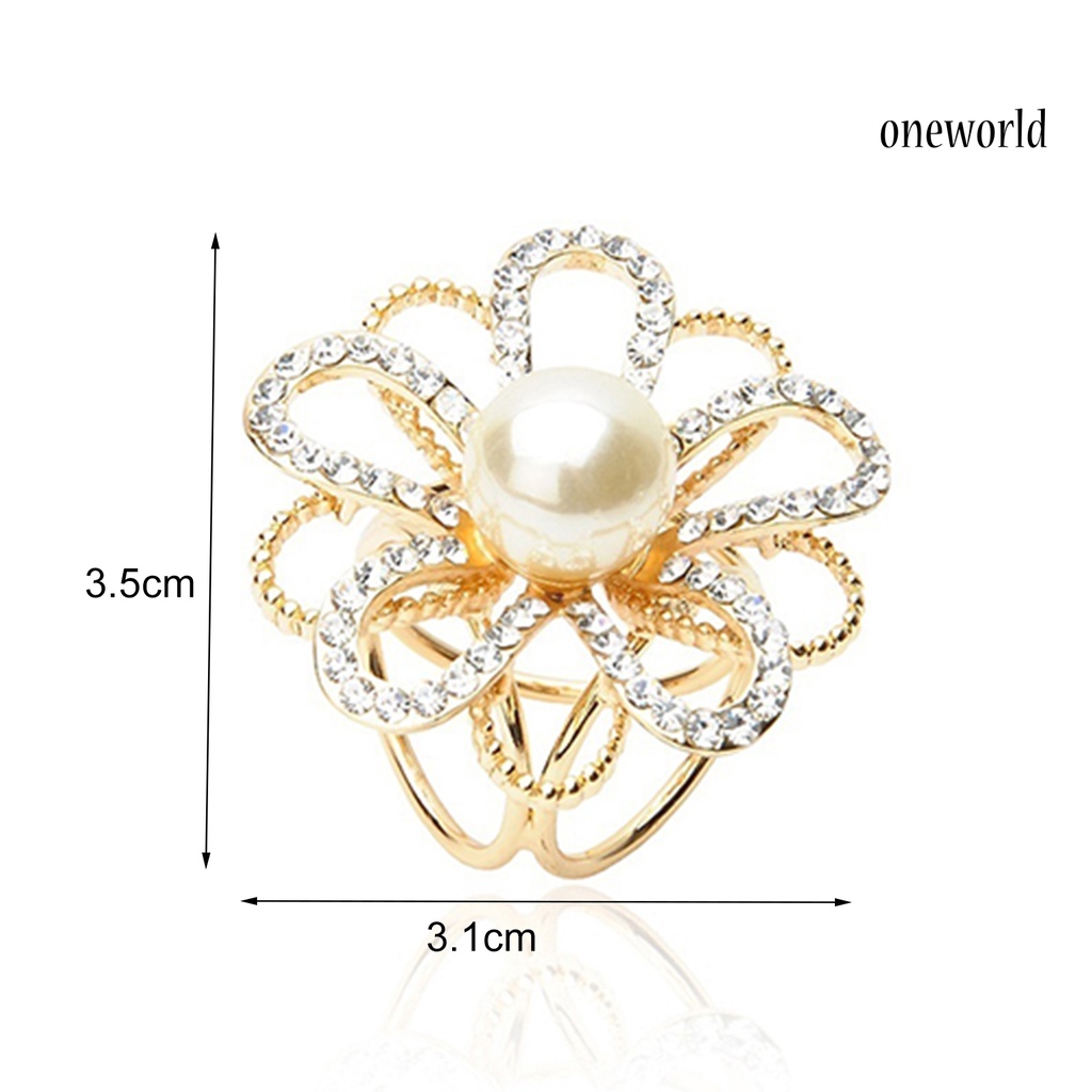 OW@ Scarf Buckle Rhinestone Inlaid Fashion Accessories Alloy Faux Pearl Flower Scarf Buckle for Party