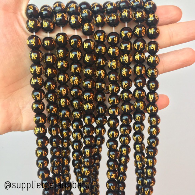 renceng batu tibet hitam lucky bead black gold 8mm kalung gelang suply