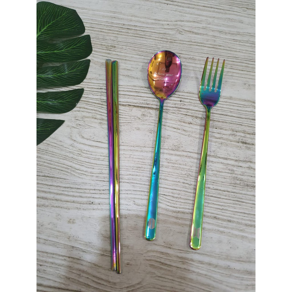 mrcaisen SET RAINBOW sendok sumpit garpu 304 korea style R001