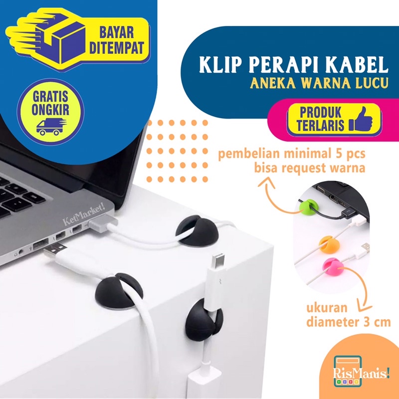 MINI CABLE HOLDER - Klip Penjepit Penahan Pengikat Pengait Kabel Power Bank USB Charger HP Ponsel