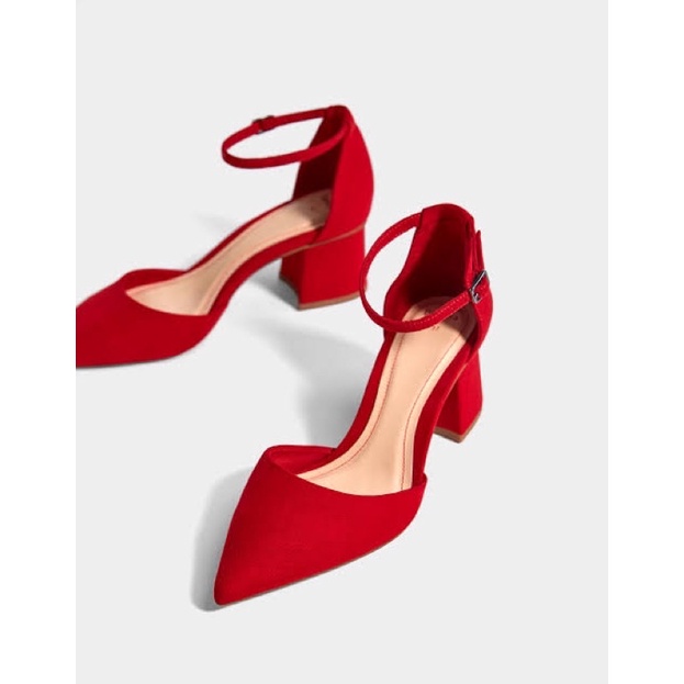 Bershka Red Mid Block Heel Pointed Shoes