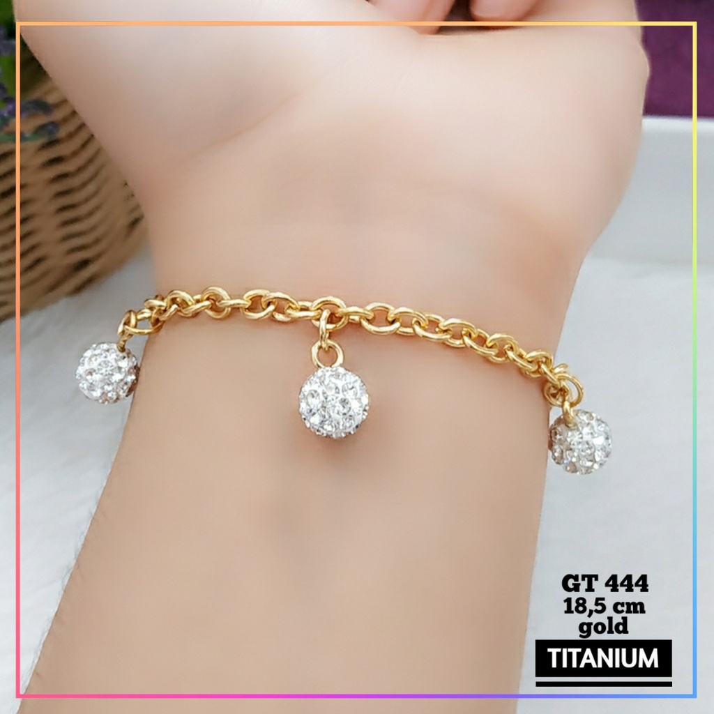 Gelang titanium stainless/steel gelang dewasa rantai bola disko pehiasan wanita anti karat GT 444