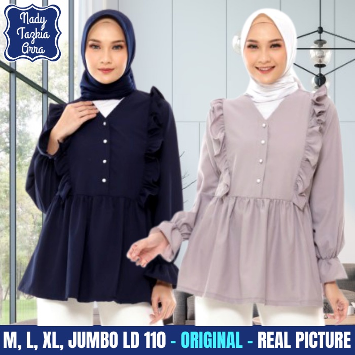 NADYTZK Baju Atasan Kemeja Kameja Hem Blouse Blous Blose Blus Bluse Pesta Busui Lengan Panjang Abu N