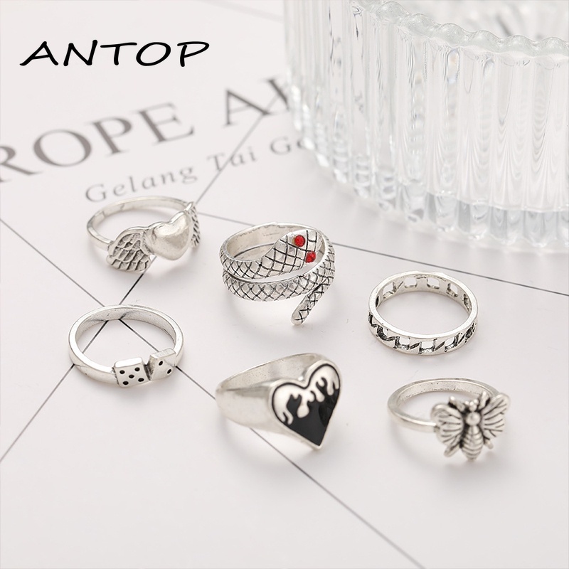 2021 Baru Wanita Kreatif Cincin Fashion Cinta Cincin Set Aksesoris Perhiasan Wanita ANTOP