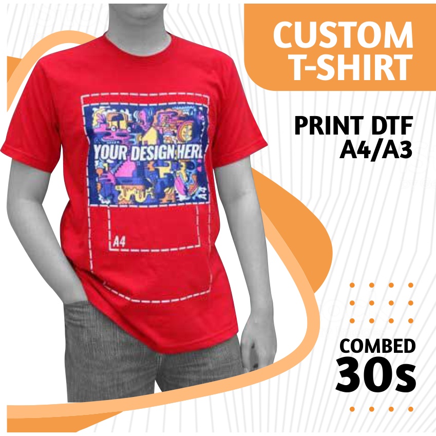 Sablon Print Kaos Satuan Lusinan Murah Print Kaos DTF A3 A4 Kaos Combed 30s