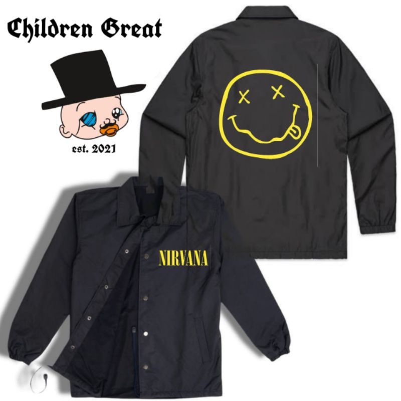 Coach jaket NIRVANA jacket BAND vintage windbreakers parasut waterproof taslan polos hitam windbreak