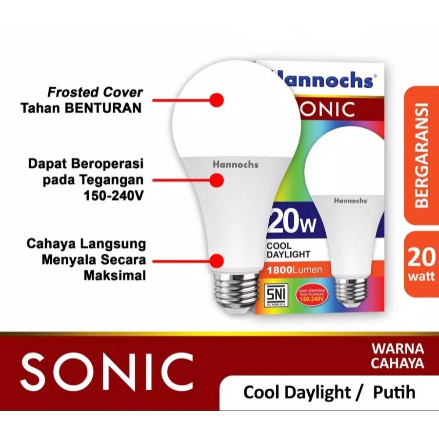 Hannochs SONIC LED Bulb 20 Watt 20watt - Bola Lampu Bohlam LED