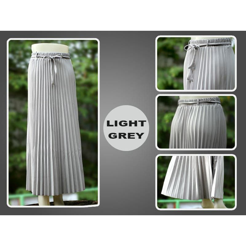 rok plisket tali lonceng warna abu muda