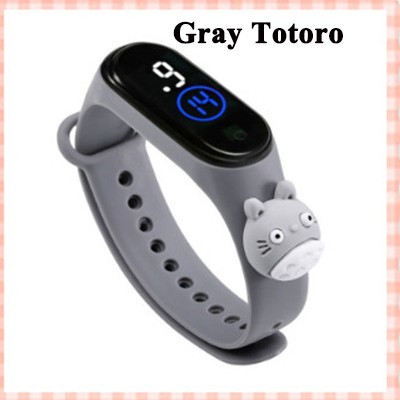 Jam Tangan Elektronik Tahan Air IP67 Motif Kartun Anak Laki-laki Perempuan LED Minimalis Gelang-Gray Totoro