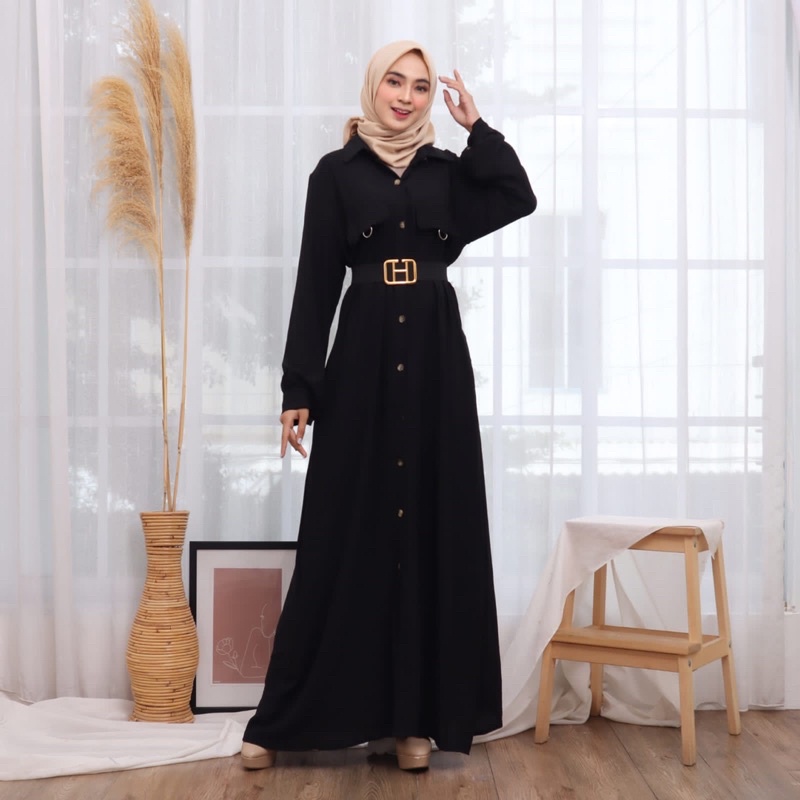 GAMIS CRINKLE MAXI POLOS LEBARAN SABIRA KANCING JUMBO POLOS FREE BELT MEWAH EID ACARA PGMTA