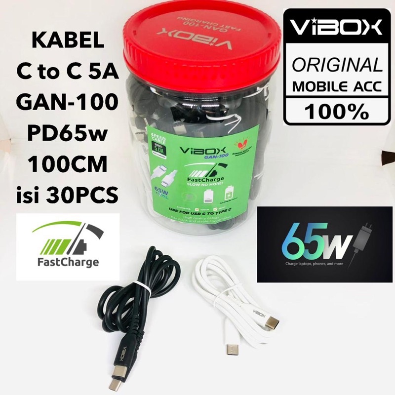 Promo Kabel Vibox Pertoples Kabel C to C 5A Gan-100 PD 65W 100cm Super Fast Charging Terpopuler Sen