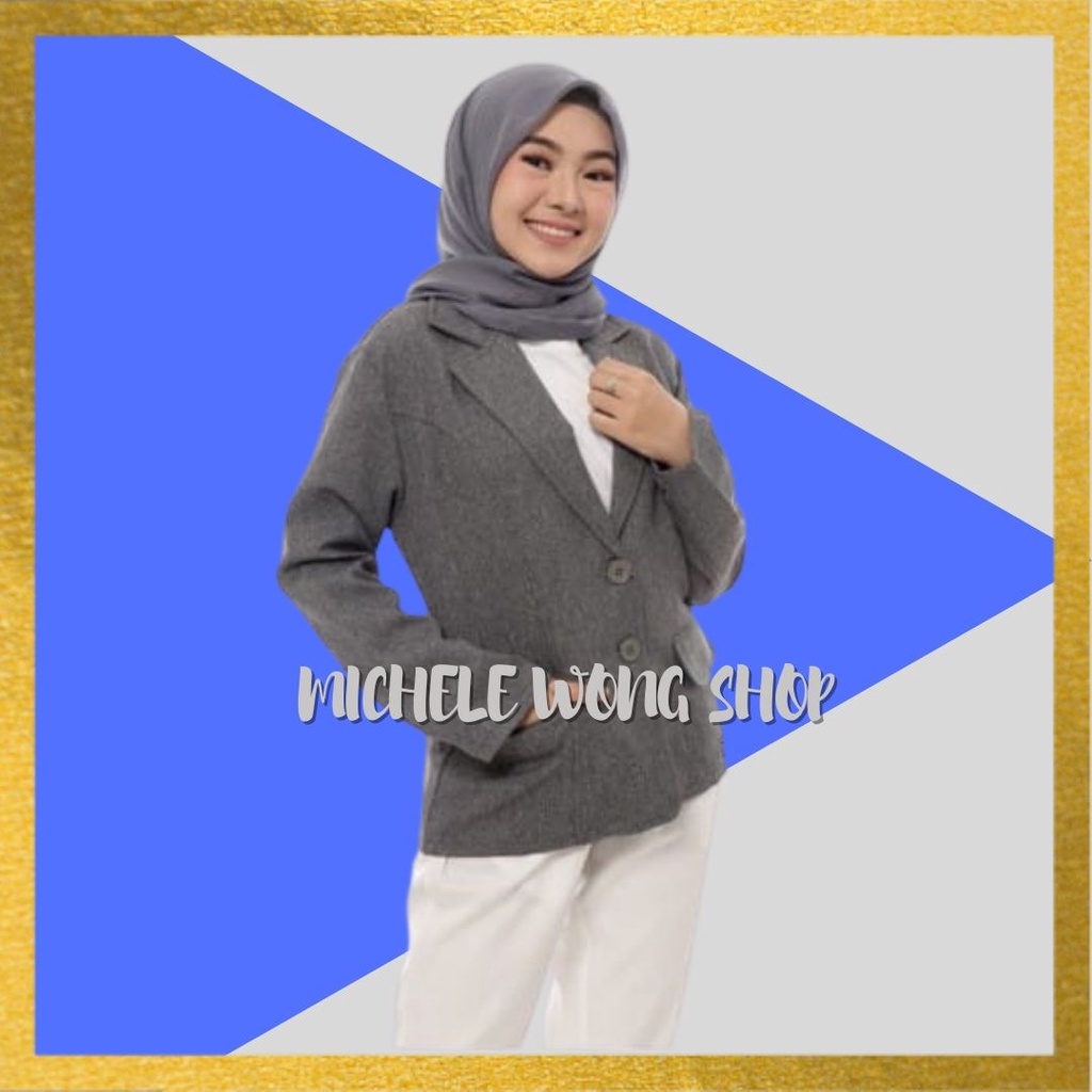 Blazer Hitam Biru Dongker Navy Abu-abu Wanita Formal Modern Kerja Kantor Interview Magang Sidang Kampus Kuliah COD Abu