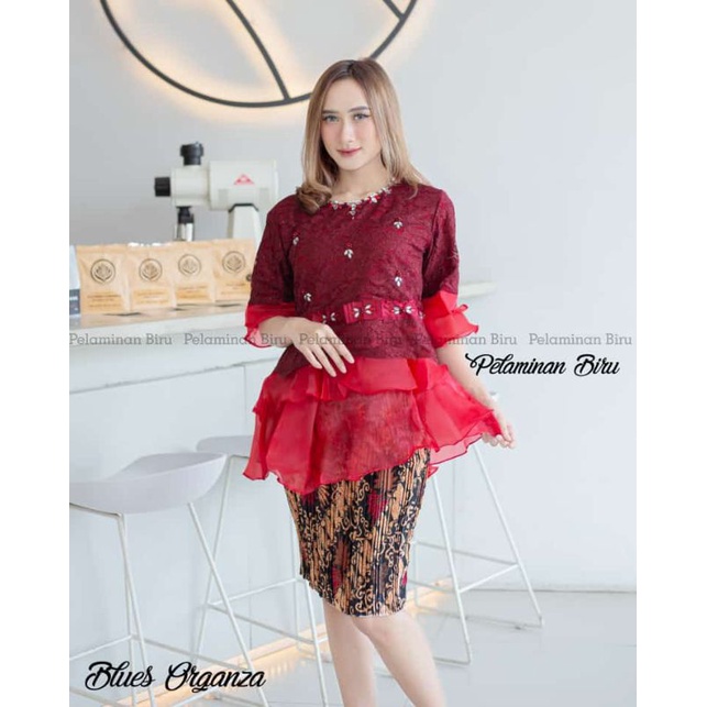 BLOUSE ORGANZA NATALIA | BAHAN BRUKAT MIX ORGANZA | By Pelaminan Biru