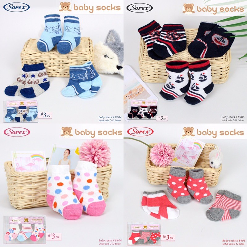 SOREX / KANDILA Kaos Kaki Bayi 3in1 - Baby Socks isi 3 pasang Motif Boy / Girl 0-6 / 0-12 Bulan