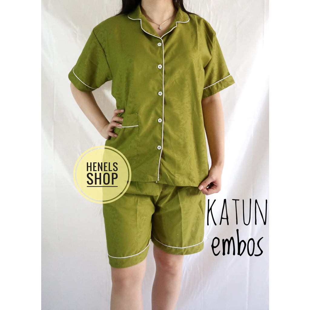 HENELS PIYAMA DEWASA | BAJU TIDUR DEWASA | BISA COD | PIYAMA WANITA | KATUN | PAKAIAN TIDUR | PIYAMA PENDEK | PIYAMA PANJANG | PIYAMA XL | BAJU TIDUR WANITA | PIYAMA BTS BT21-HP EMBOS OLIVE GREEN